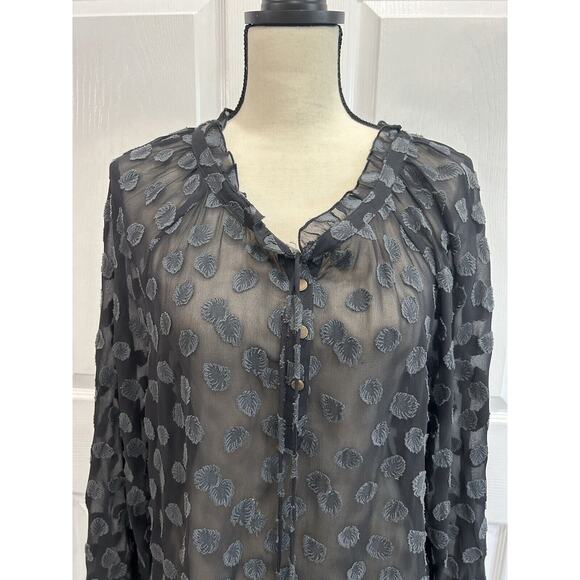 ARATTA Silent Journey Black Gray Sheer Chiffon Top Gold Beaded Tassel Top Medium - Picture 2 of 7